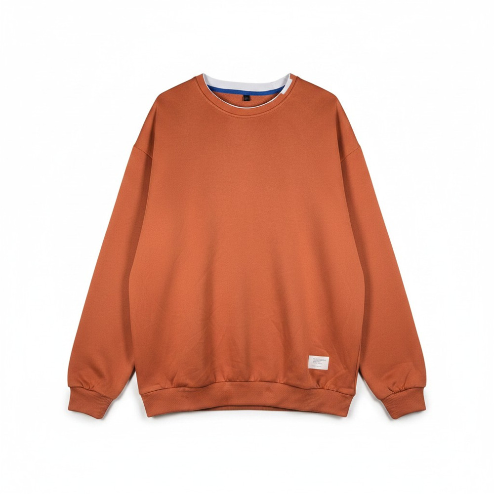 Mens Oversized Layered Collar Crewneck Pullover Sweatshirt Orange 2XL Streetwear